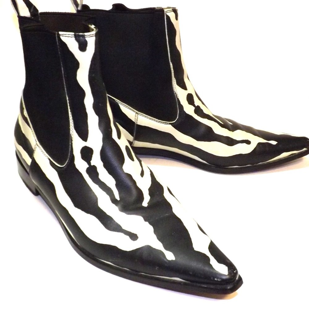 Designer Leather B/W Zebra Animal Print Women’s Chelsea Ankle Booties